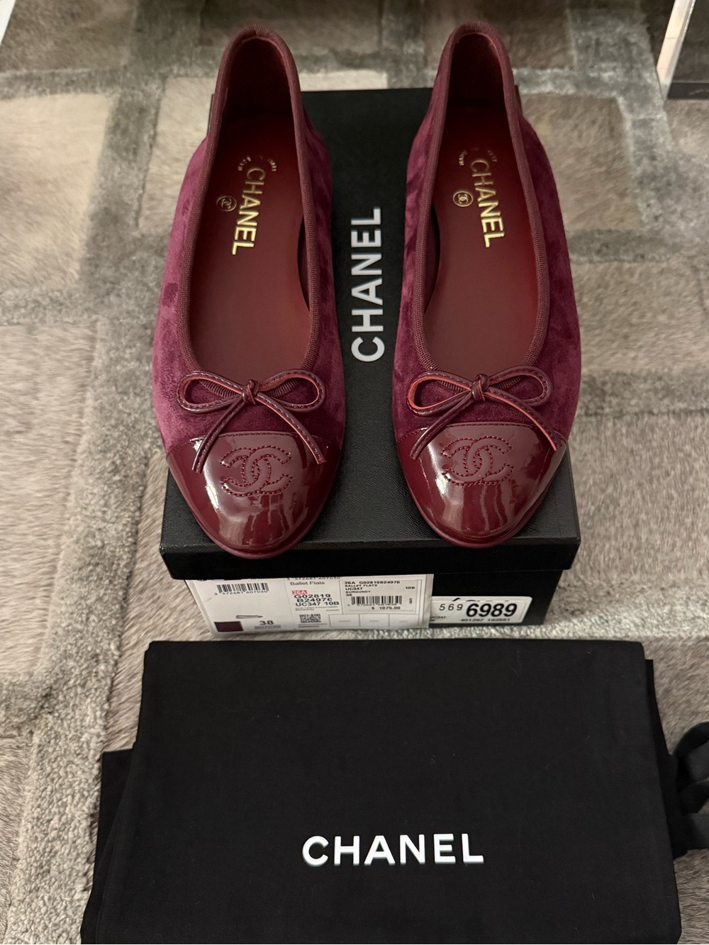 CHANEL Burgundy Suede and Patent Leather Ballet Flats